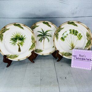 American Atelier TROPICAL PALM 5310 Tree Porcelain Salad Lunch Plate Set of 3